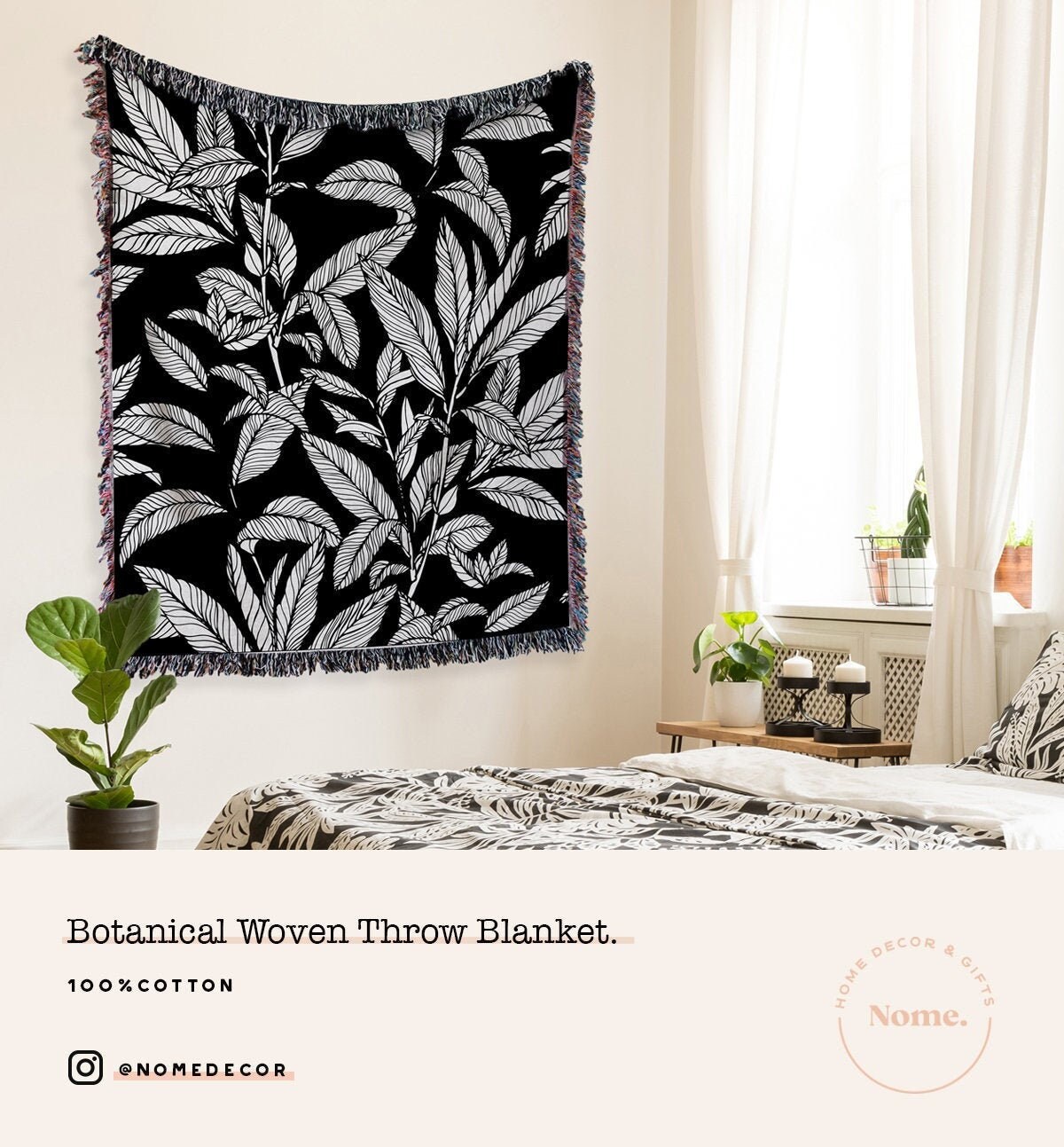 Cotton Woven Throw Blanket Minimalist Throw Blanket Black Etsy