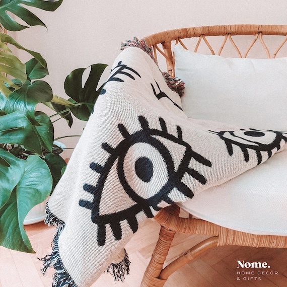 Large Woven Throw Blanket Evil Eye Throw Blanket Bohemian Artisan