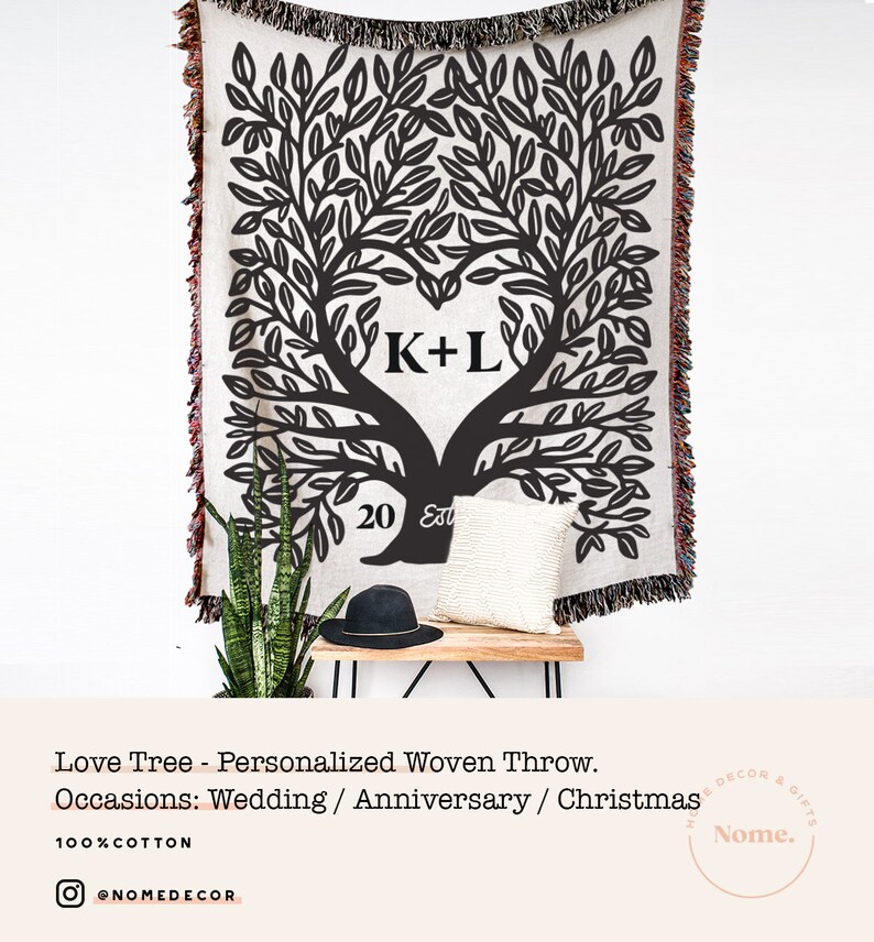 Custom Cotton Throw Blanket Couples Initials Personalized Etsy