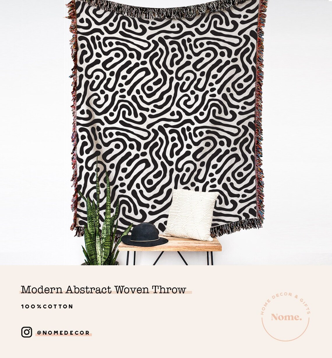 Large Woven Throw Blanket Minimalist Throw Blanket Black Etsy