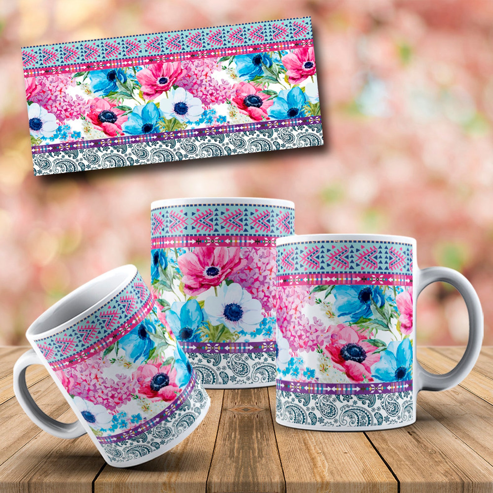 Floral Sublimation Mug Design Flowers MOCKUP FREE Digital Etsy
