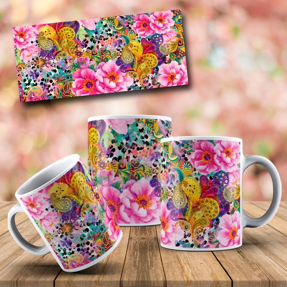 Floral Sublimation Mug Design Flowers MOCKUP FREE Digital Etsy