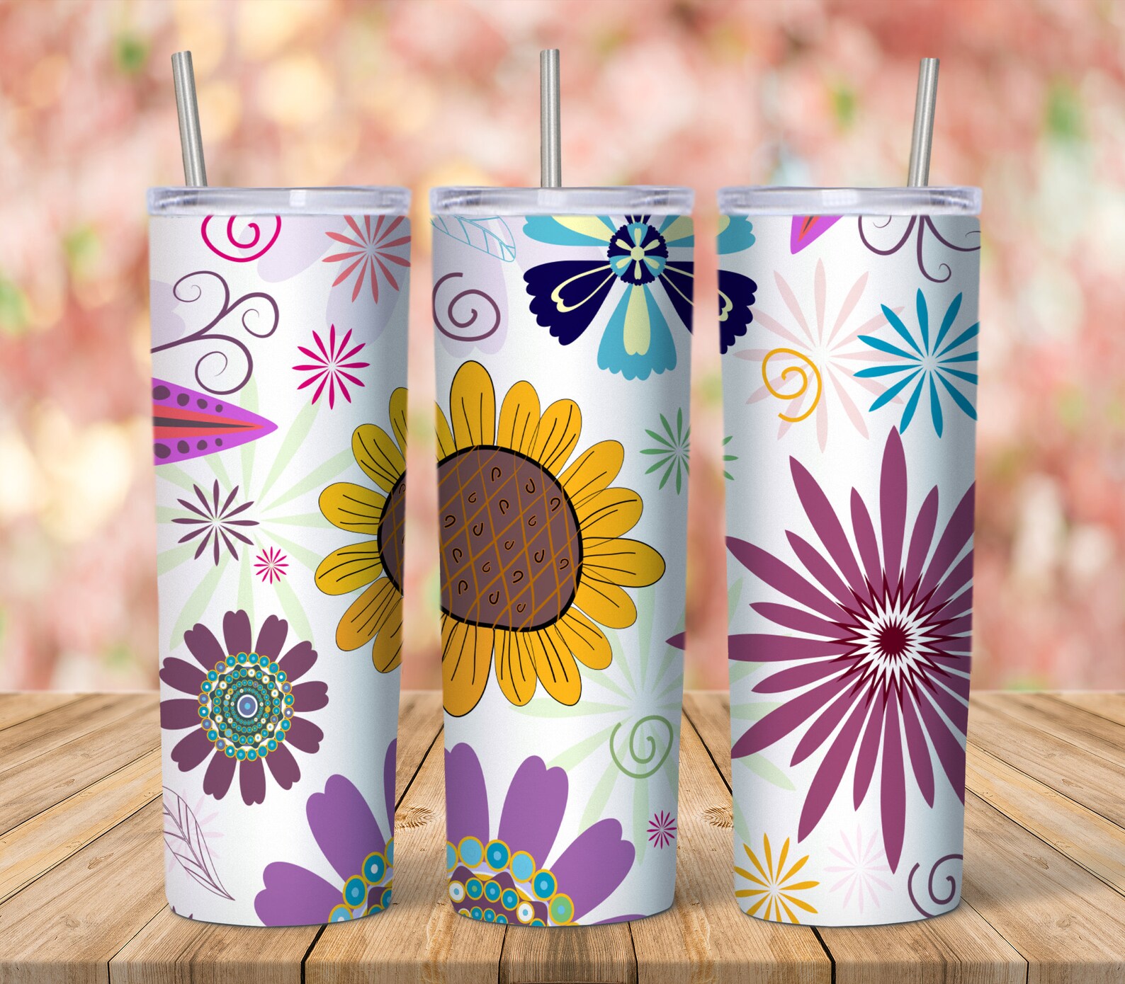 Download Digital Sublimation Skinny Tumbler Design Flower MOCKUP FREE | Etsy