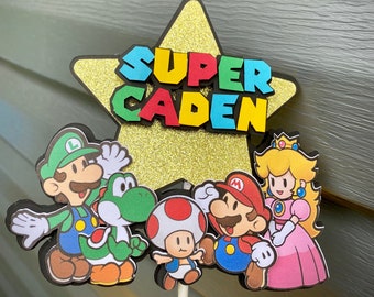 Aangepaste op Mario geïnspireerde taarttopper // Gamer-taarttopper // Gepersonaliseerd