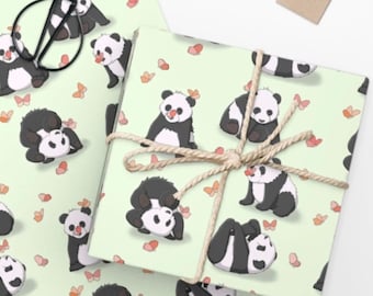 Cadeaupapier panda, cadeaupapier schattige panda, kleurrijke vlinderfolie, cadeau panda lover (2 maten)