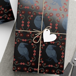 Raven Wrapping Paper, Crow Gift Wrap, Spooky Gift Paper, Dark Wrap Paper, Raven Lover Gift, Bird Gift, Halloween Giftwrap (2 sizes)
