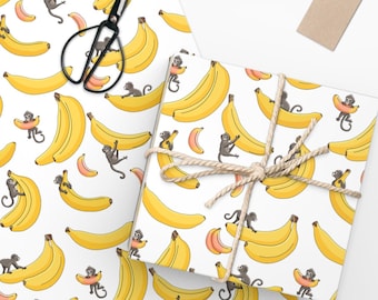 Banana Wrapping Paper, Cute Monkey Gift Wrap, Happy Wrap Paper (2 sizes)