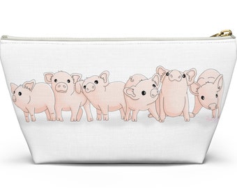 Pig Zipper Pouch, Cute Piglet Zipper Bag, Canvas T-Bottom Pouch, Makeup Bag, Pencil Bag, Travel Organizer