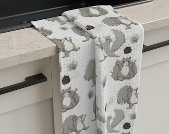 Torchon écureuil, torchon écureuil mignon, torchon en microfibre, cuisine Forestcore, torchon écureuil dansant, cadeau pour amoureux des écureuils