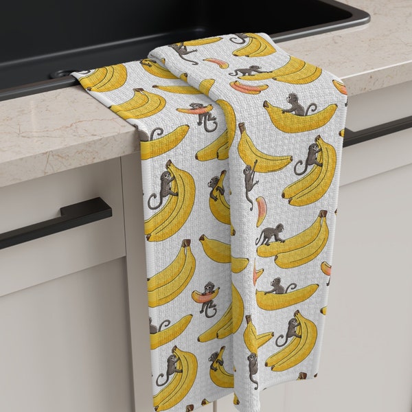 Banana Dish Towel, Cute Monkey Kitchen Towel, Soft Tea Towel, Cute Microfiber Dishtowel