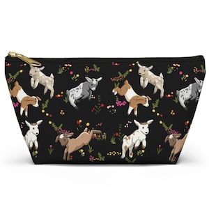 Goat Zipper Pouch, Cute Goat Zipper Bag, T-Bottom Pouch, Makeup Bag, Pencil Bag, Travel Organizer