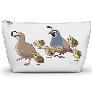 Quail Zipper Pouch, Cute Quail Zipper Bag, Makeup bag, Pencil Bag, Travel Organizer, Anything Bag, Quail Gift (2 sizes)