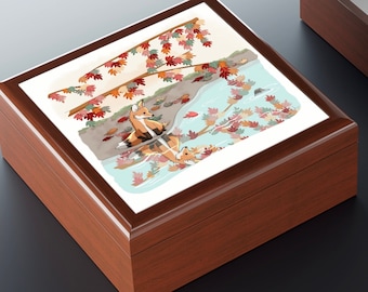 Fox Jewelry Box, Fall Leaves Box, Jewelry Storage, Treasure Box, Nightstand Organizer, Trinket Box