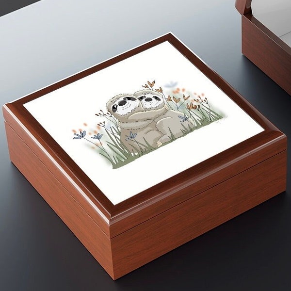 Sloth Jewelry Box, Hug Sloth Box, Treasure Box, Wooden Keepsake Box, Wooden Trinket Box, Sloth Gift