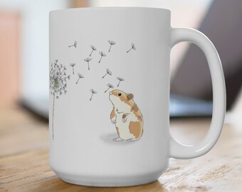 Hamster Dandelion Mug, Large Ceramic Mug, Hamster Mug, Tall Coffee Mug (15oz)
