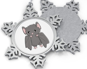 Cute Bat Ornament, Pewter Snowflake Ornament, Bat Keepsake Ornament, Goblincore Ornament