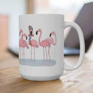 Flamingo Mug, Large Ceramic Mug, Flamingo Coffee Mug, Cute Flamingo Lover Gift (15oz)