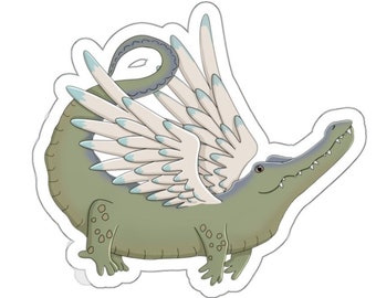 Crocodile Decal, Vinyl Crocodile Sticker, Cute Flying Crocodile Sticker, Laptop Sticker, Water Bottle Sticker, Planner Sticker