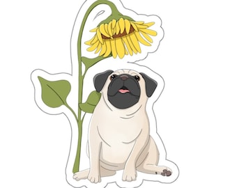 Pug Sticker, Cute Pug Decal, Laptop Sticker, Water Bottle Decal, Window Decal (4 sizes)