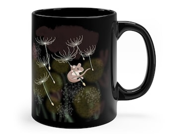 Mouse Dandelion Mug, Cute Ceramic Mug, Coffee Cup, Cute Mouse Lover Mug (11oz)