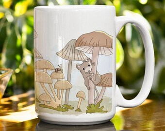 Mushroom Mug, Large Mushroom Ceramic Mug, Cottagecore Mug, Forestcore Large Coffee Mug (15oz)