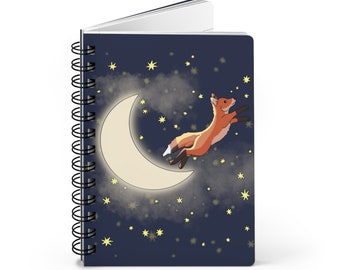 Moon Fox Notebook, Cute Spiral Notebook, Dream Journal, Fox Journal, Cute Fox Lover Gift