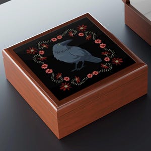 Raven Jewelry Box, Crow Box, Jewelry Storage, Wooden Treasure Box, Nightstand Organizer, Folk Art Trinket Box, Stash Box, Raven Lover Gift