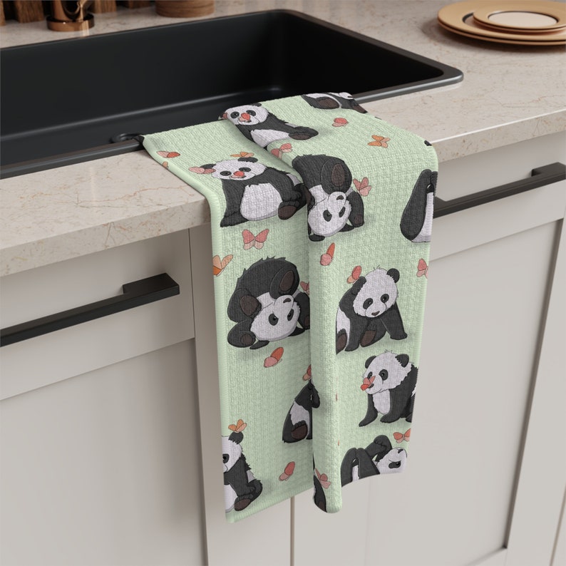 Panda Dish Towel, Cute Panda Kitchen Towel, Microfiber Tea Towel, Cute Panda Lover Gift image 1