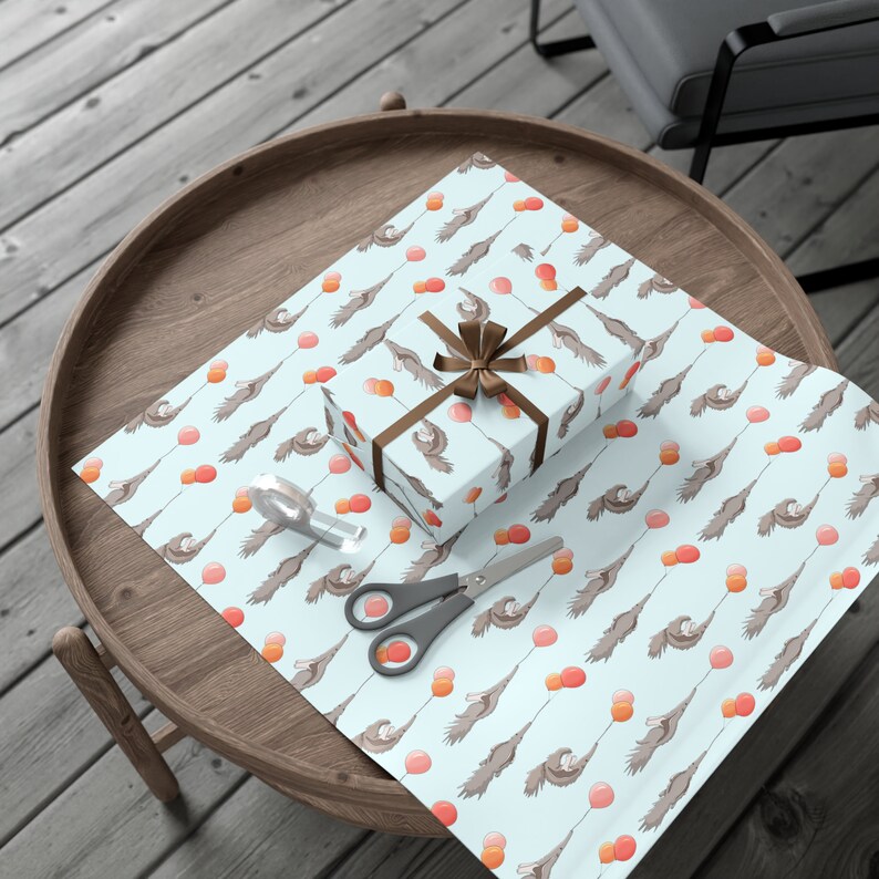 Ameisenbär Geschenkpapier, süße Ameisenbär Geschenkpapier, lustiges Ballon Geschenkpapier (blauer Hintergrund) Bild 7