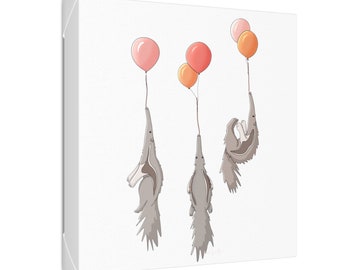 Anteater Canvas Print, Balloon Art, Square Wrapped Canvas, Ready to Hang Cute Anteaters (2 sizes)