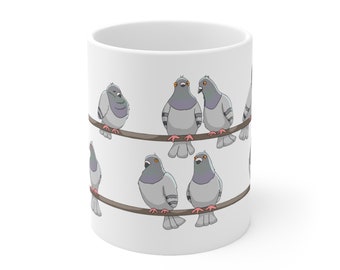 Pigeon Mug, Pigeon Coffee Mug, Birds on a Wire Ceramic Mug (11oz)