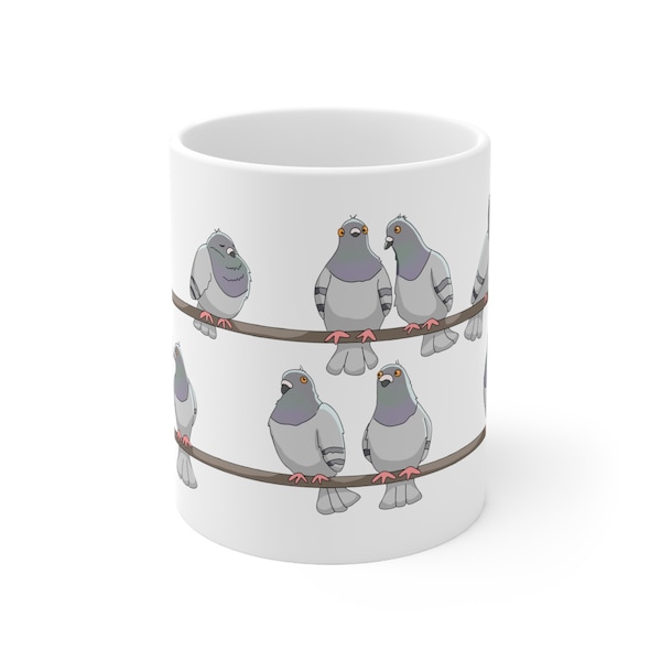 Pigeon Mug, Pigeon Coffee Mug, Birds on a Wire Ceramic Mug (11oz)