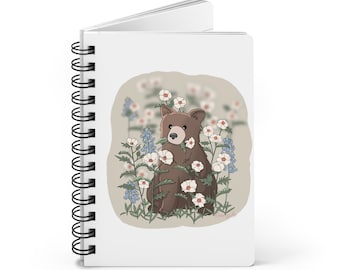 Bear Notebook, Wildflower Journal, Cute Spiral Notebook, Bear Journal, Texas Bluebonnets, Prickly Poppies, Bear Lover Gift