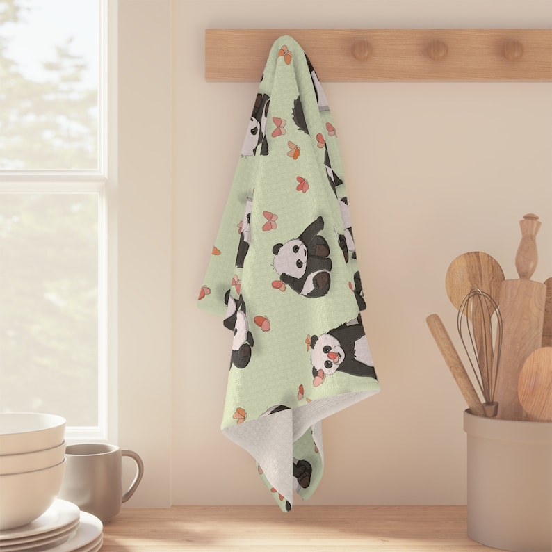 Panda Dish Towel, Cute Panda Kitchen Towel, Microfiber Tea Towel, Cute Panda Lover Gift image 2