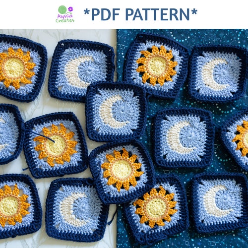 Sun and Moon Granny Square Crochet PDF PATTERN Etsy Singapore