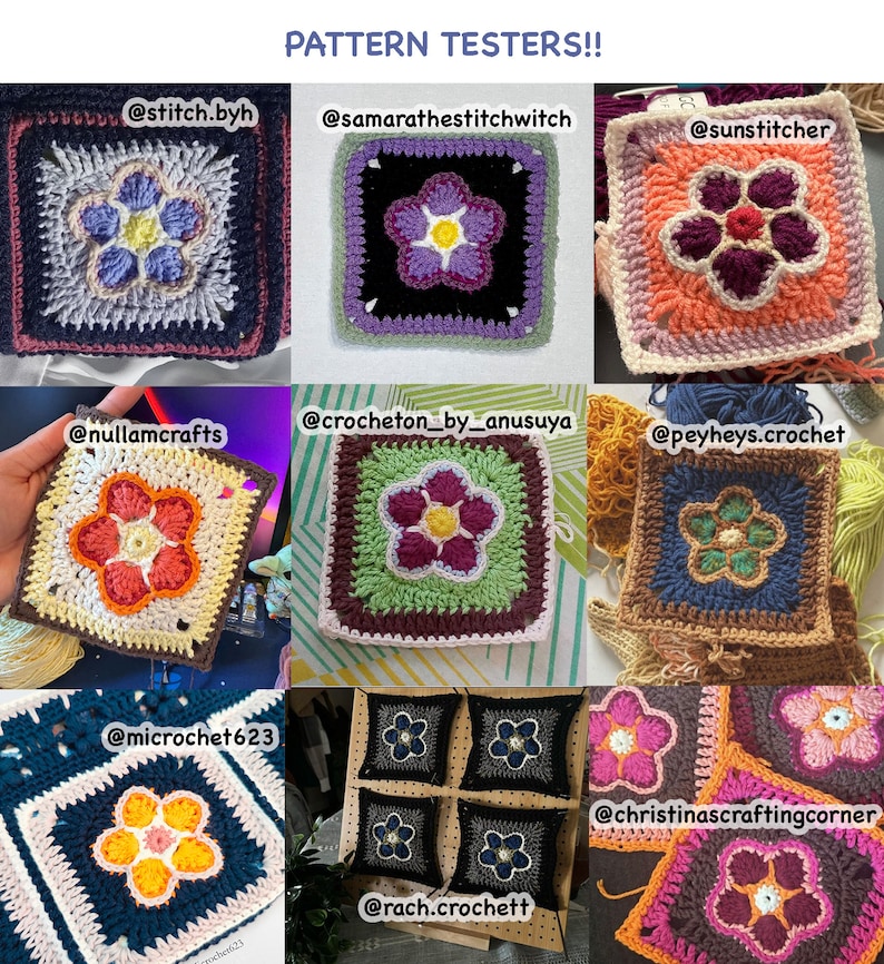 Forget Me Not Flower Granny Square Crochet PDF PATTERN - Intermediate (English) image 3