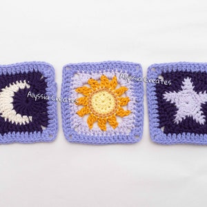 Sun, Moon and Star Granny Square Crochet PDF PATTERN Pack English image 2