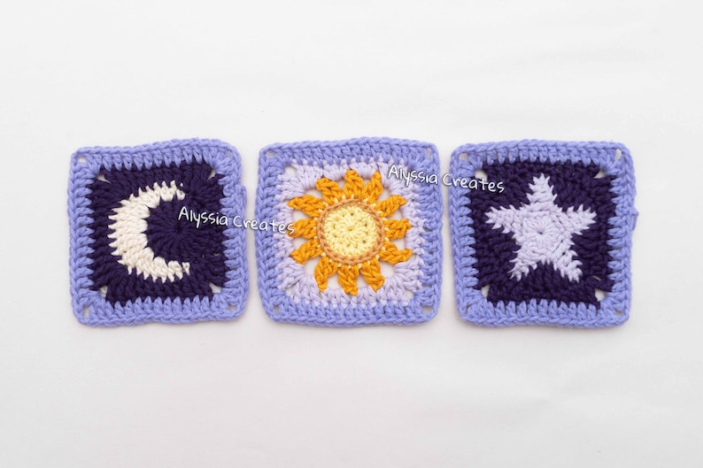 Sun, Moon and Star Granny Square Crochet PDF PATTERN Pack English image 2