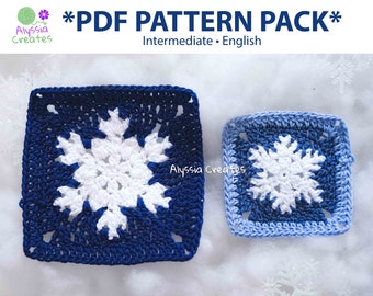 Small and Large Snowflake Granny Square Crochet PDF PATTERN Pack (English)