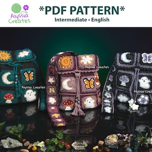 Anpassbare Witchy Crochet Bag PDF Muster - Austauschbar zwischen Crossbody/Schultertasche und Rucksack! | Intermediate (Englisch)