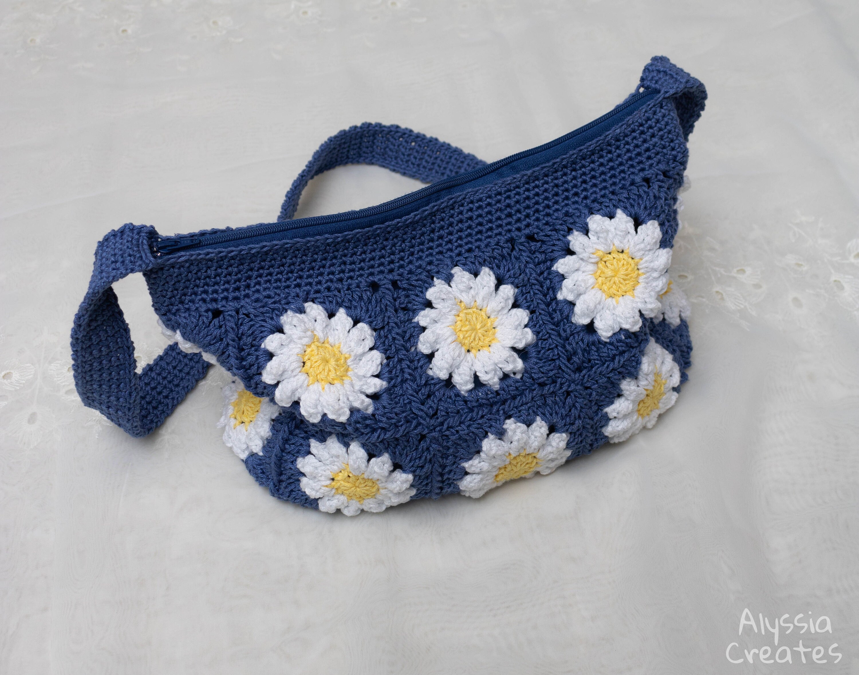 Crochet daisy bag cotton bag fabric lining crochet bag Etsy