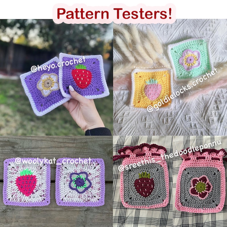 Strawberry Themed Granny Squares Crochet PDF PATTERN PACK English image 7