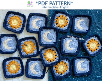 Sun and Moon Granny Square Crochet PDF PATTERN (English)