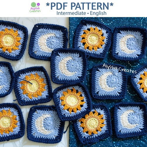 Sun and Moon Granny Square Crochet PDF PATTERN (English)