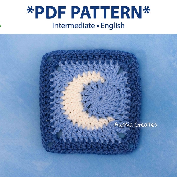 Moon Granny Square Crochet PDF PATTERN (English)