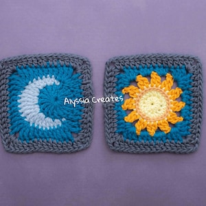 Sun and Moon Granny Square Crochet PDF PATTERN English image 3