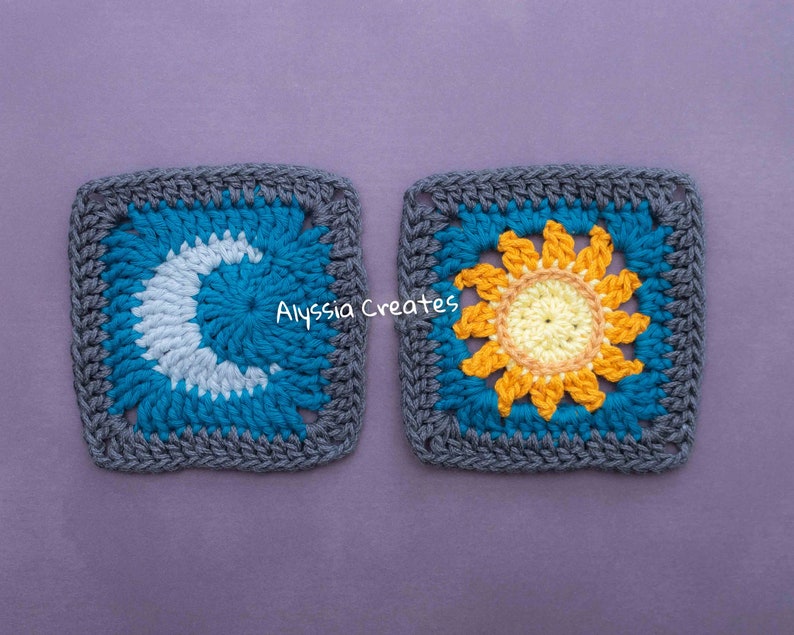 Sun and Moon Granny Square Crochet PDF PATTERN English image 3