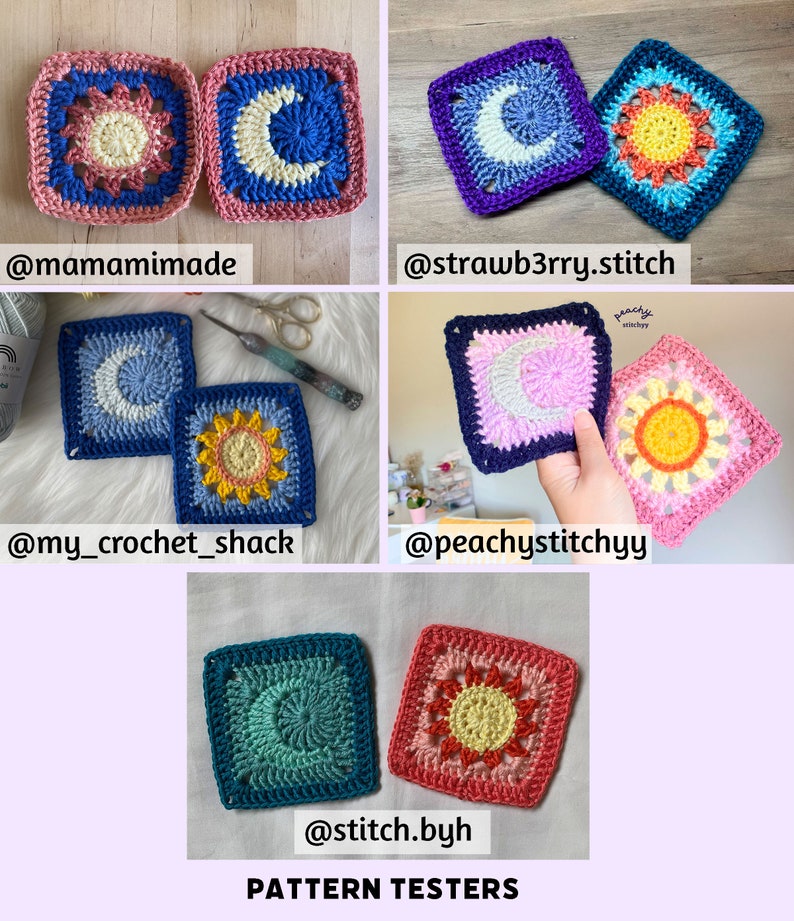 Sun and Moon Granny Square Crochet PDF PATTERN English image 6