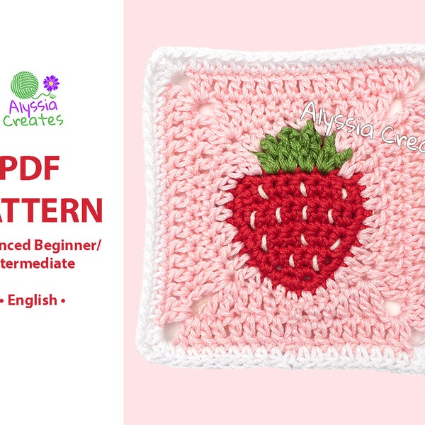 Strawberry Granny Square Crochet PDF PATTERN (English)