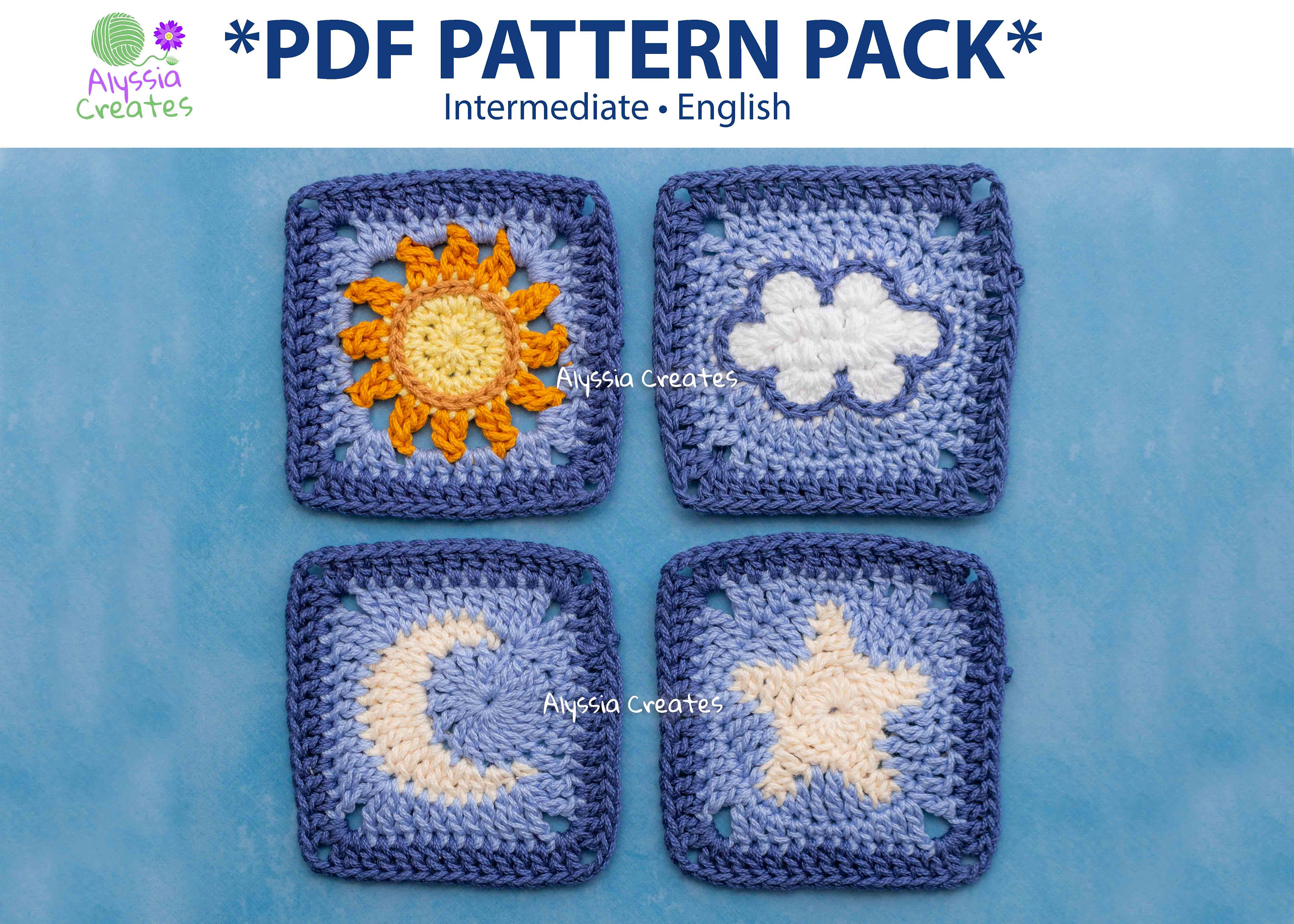 Sun and Moon Granny Square Crochet PDF PATTERN english 